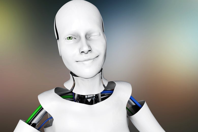 A winking robot. Chatbots that imitate humans a little too well are creepy.